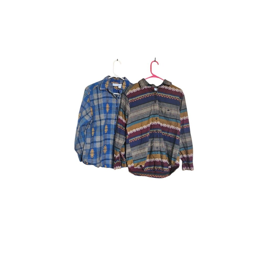 Lot of 2 Backroad Blues Button Down Long Sleeve Shirt Western Design Medium